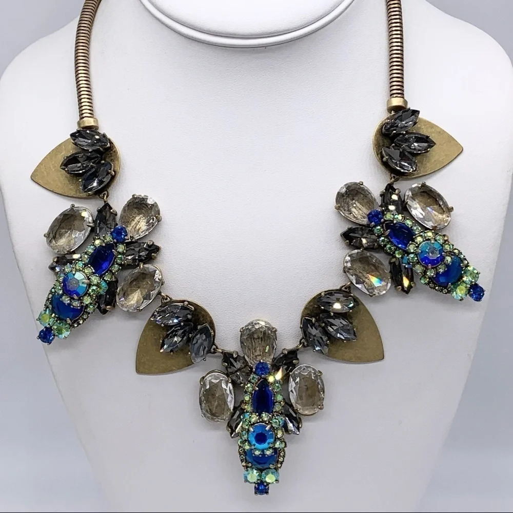 J. Crew Blue Green Gray AB Crystal Necklace